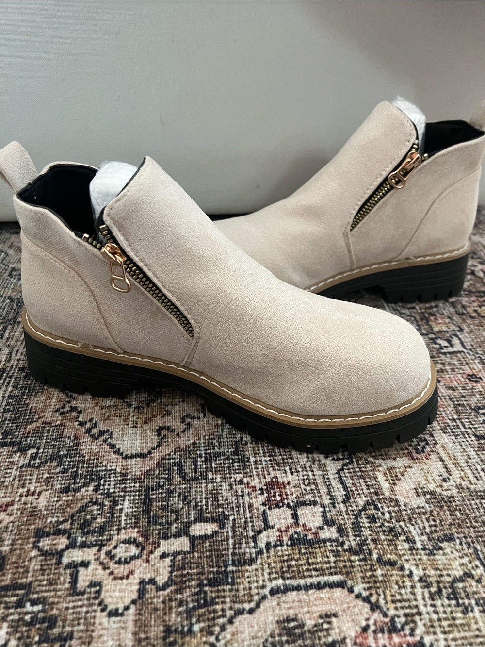 Neutral Beige Suede Side-Zip Women’s Ankle Boots